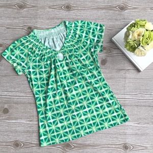 Merona Green Geometric Pattern Top